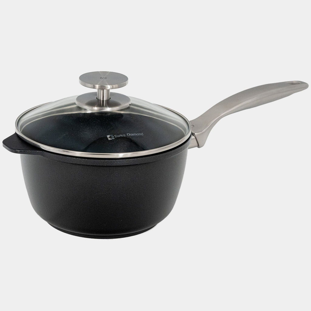 CHD Dual Ceramic Layer, Diamond Reinforced Nonstick Saucepan with Glass Lid | Made in Switzerland