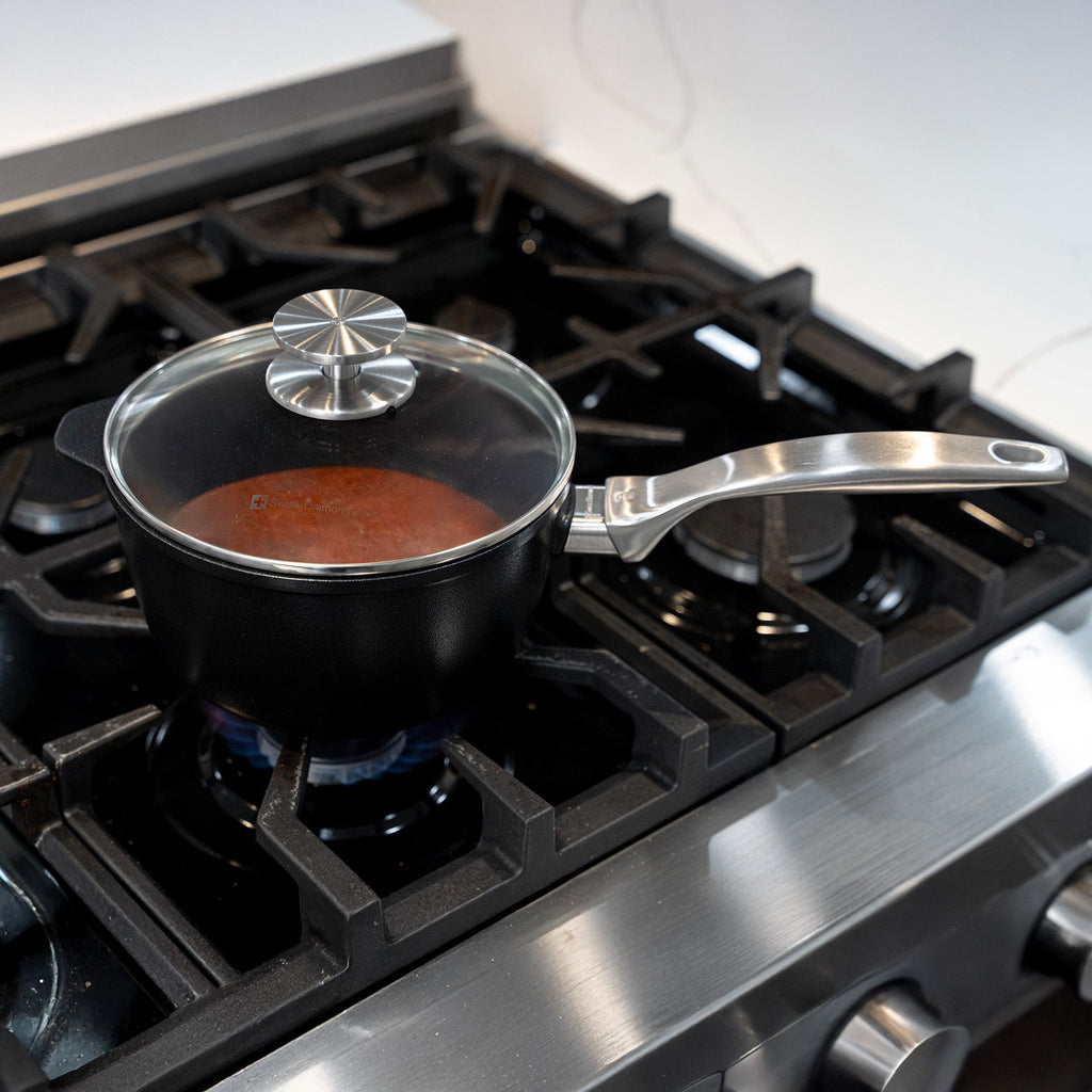 CXD DOU Ceramic Nonstick Saucepan with Glass Lid | Made in Switzerland