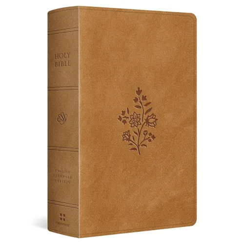 ESV Large Print Personal Size Bible, Red Letter, Thumb Indexed (Trutone, Nubuck Caramel, Wildflower Design)