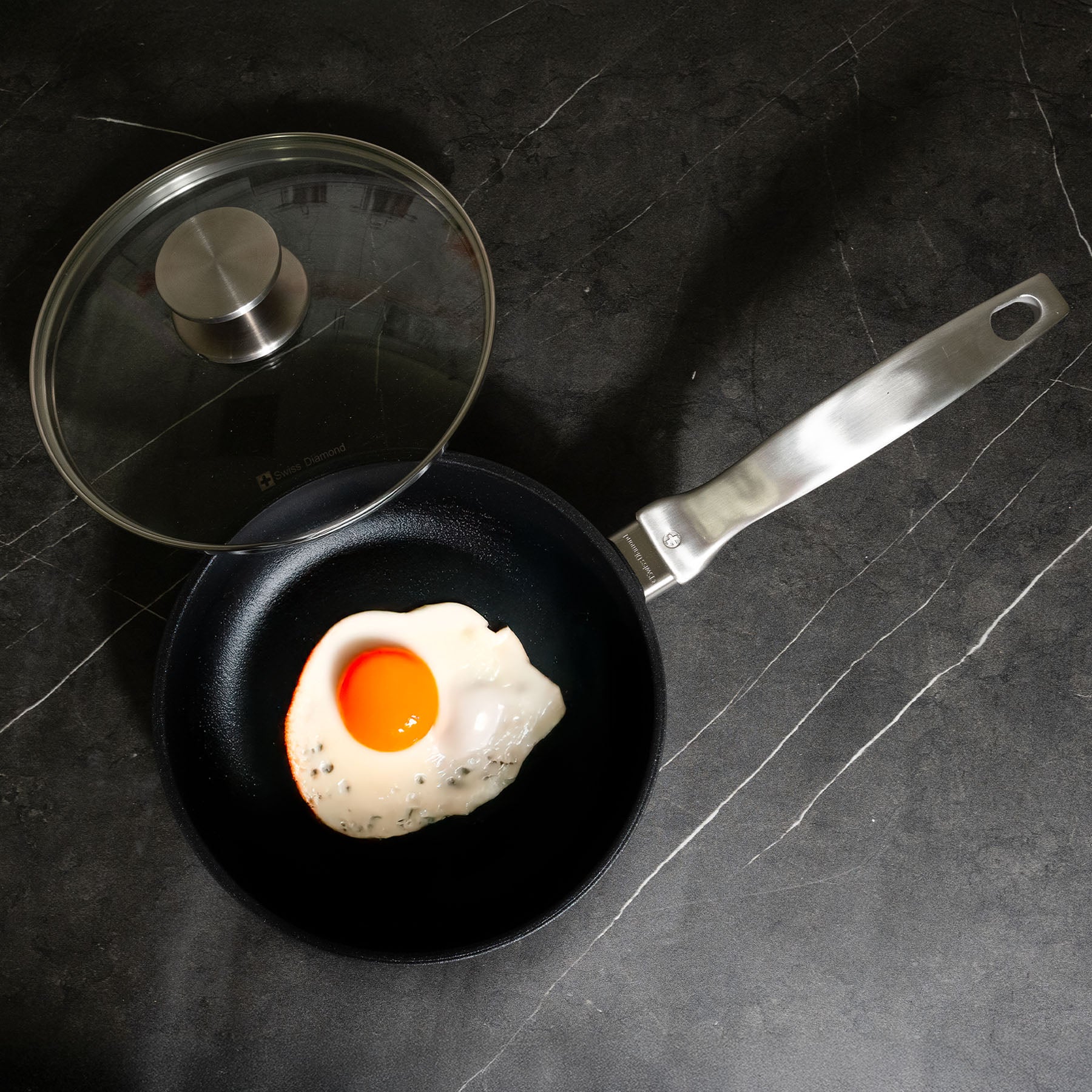 CXD DOU Ceramic Nonstick Fry Pan with Glass Lid | Made in Switzerland