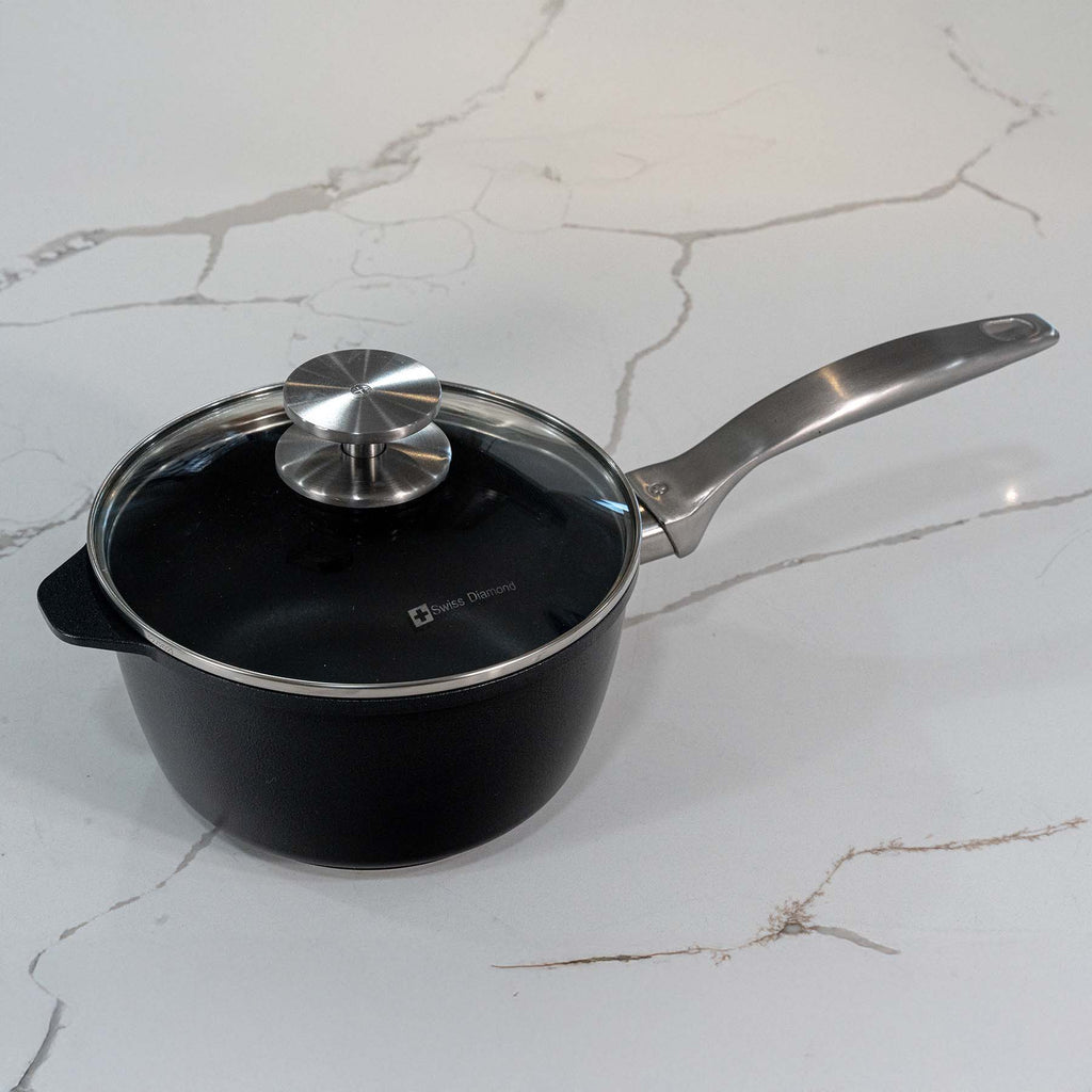 CXD DOU Ceramic Nonstick Saucepan with Glass Lid | Made in Switzerland