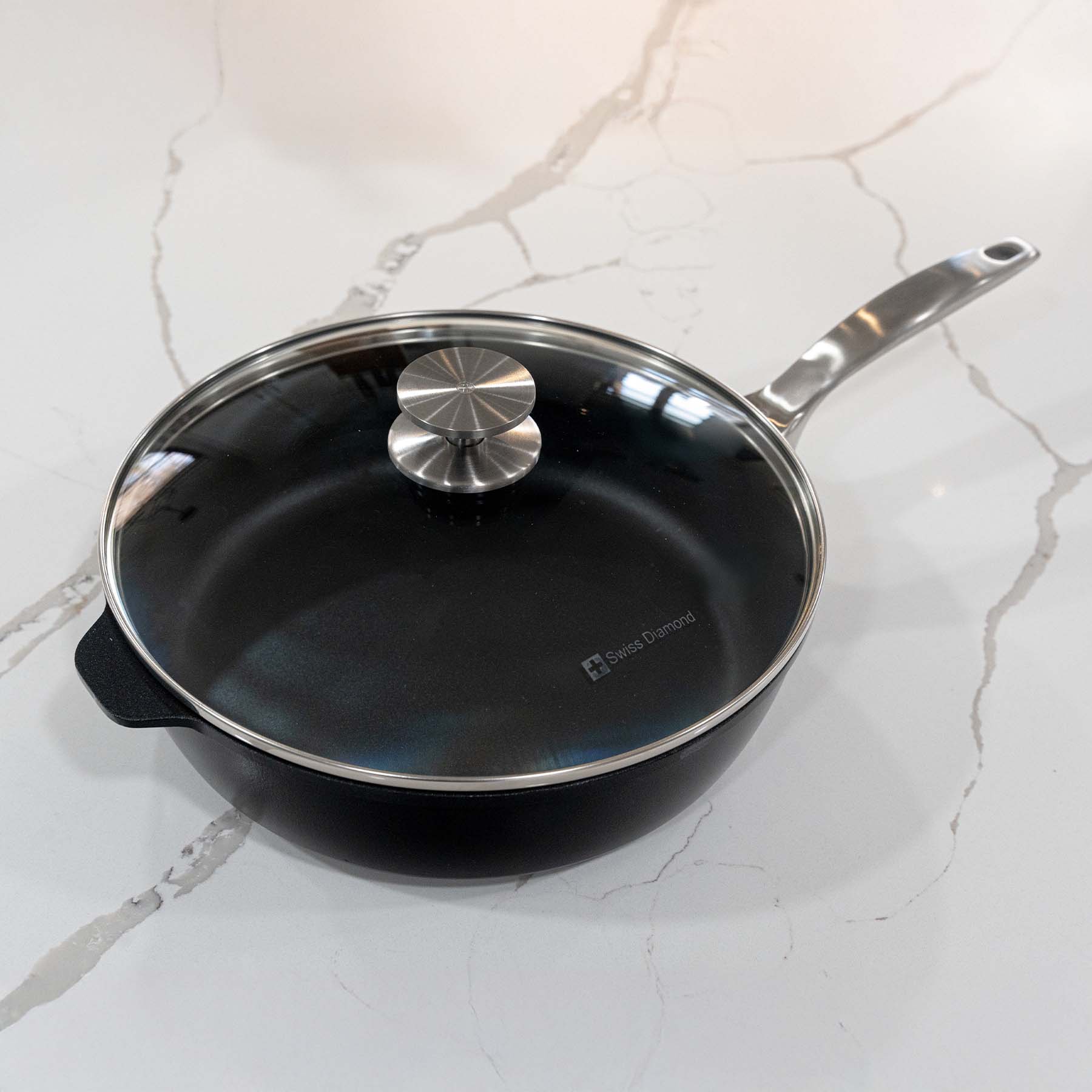 CXD DOU Ceramic Nonstick Saute Pan with Glass Lid | Made in Switzerland