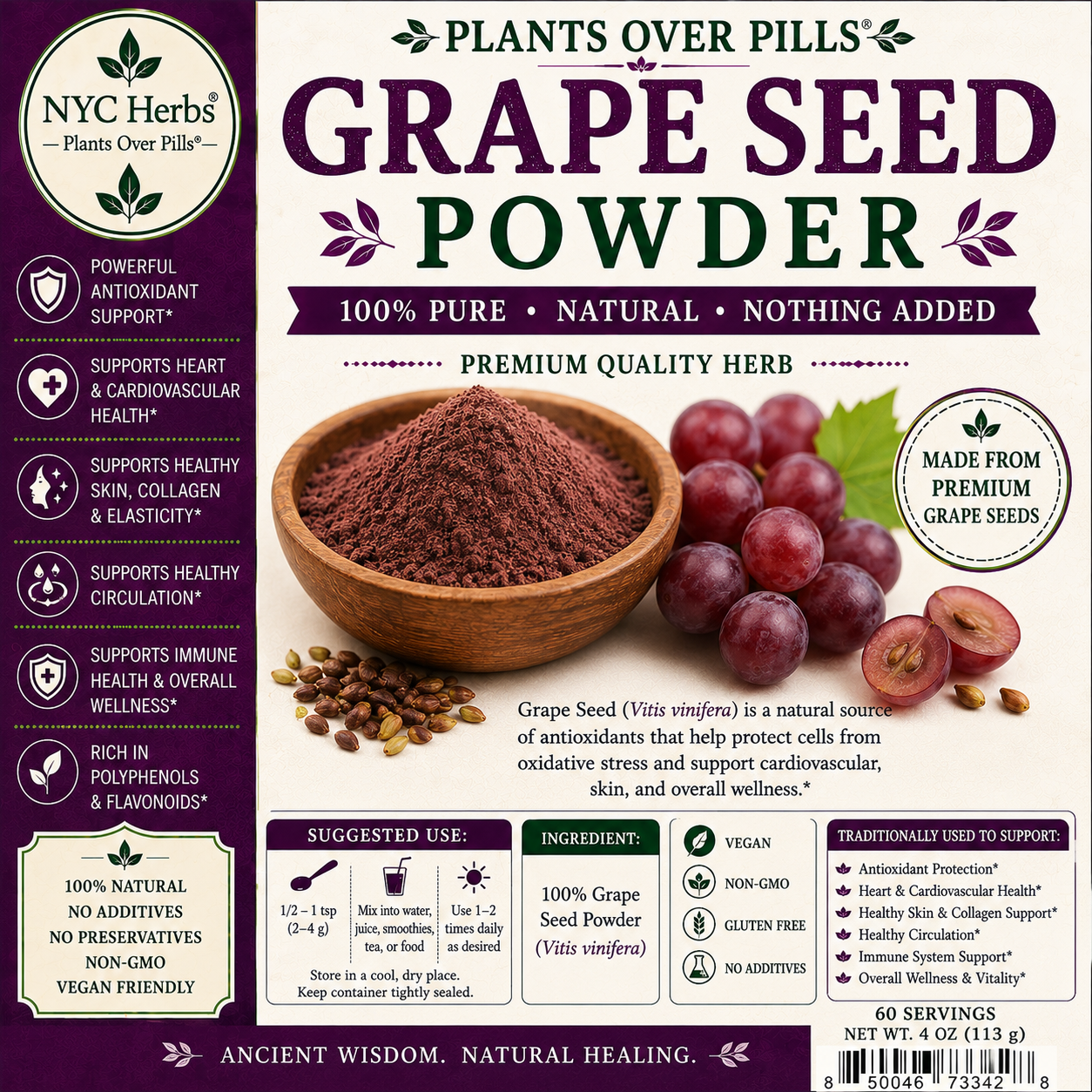 Grape Seed Powder | Antioxidant Defense & Circulatory Support