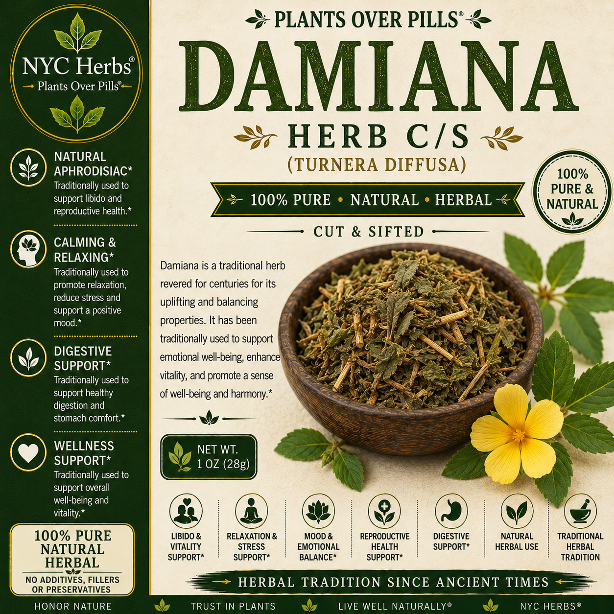 Damiana Herb | Mood Uplift & Passion Tonic