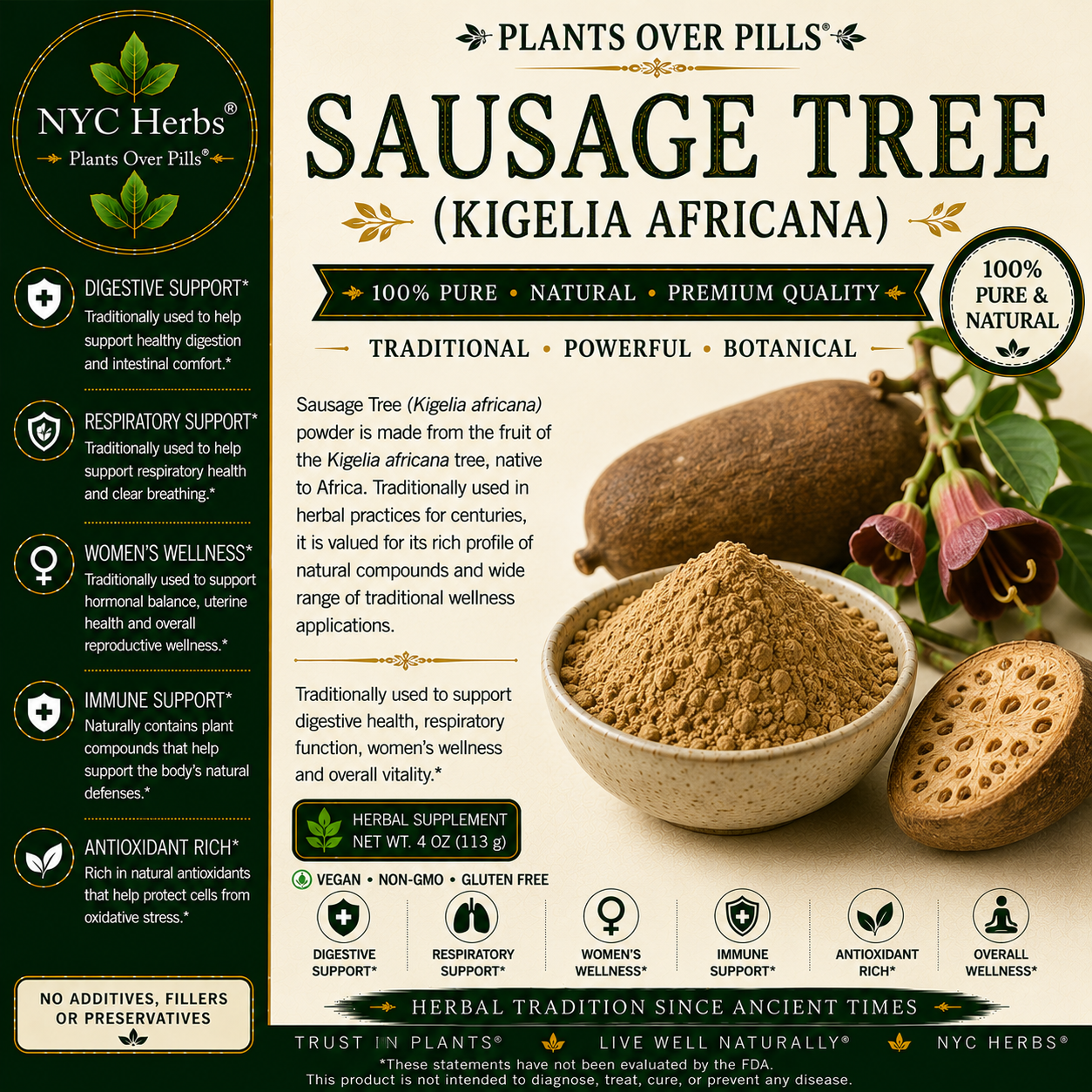 Sausage Tree Powder (Kigelia africana) | Skin Healing, Hormone & Vitality Support