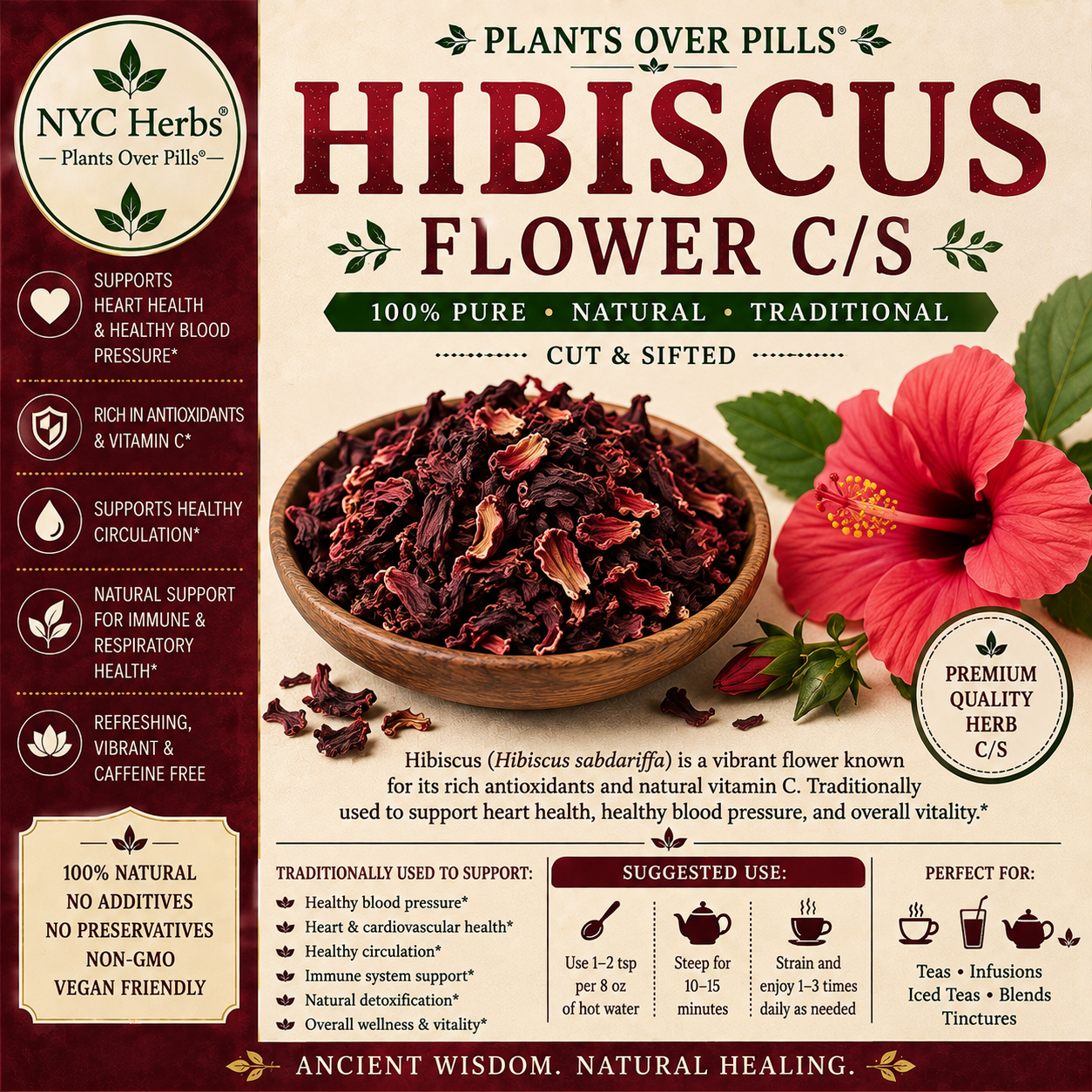 Hibiscus Flowers | Heart Health & Cooling Vitality