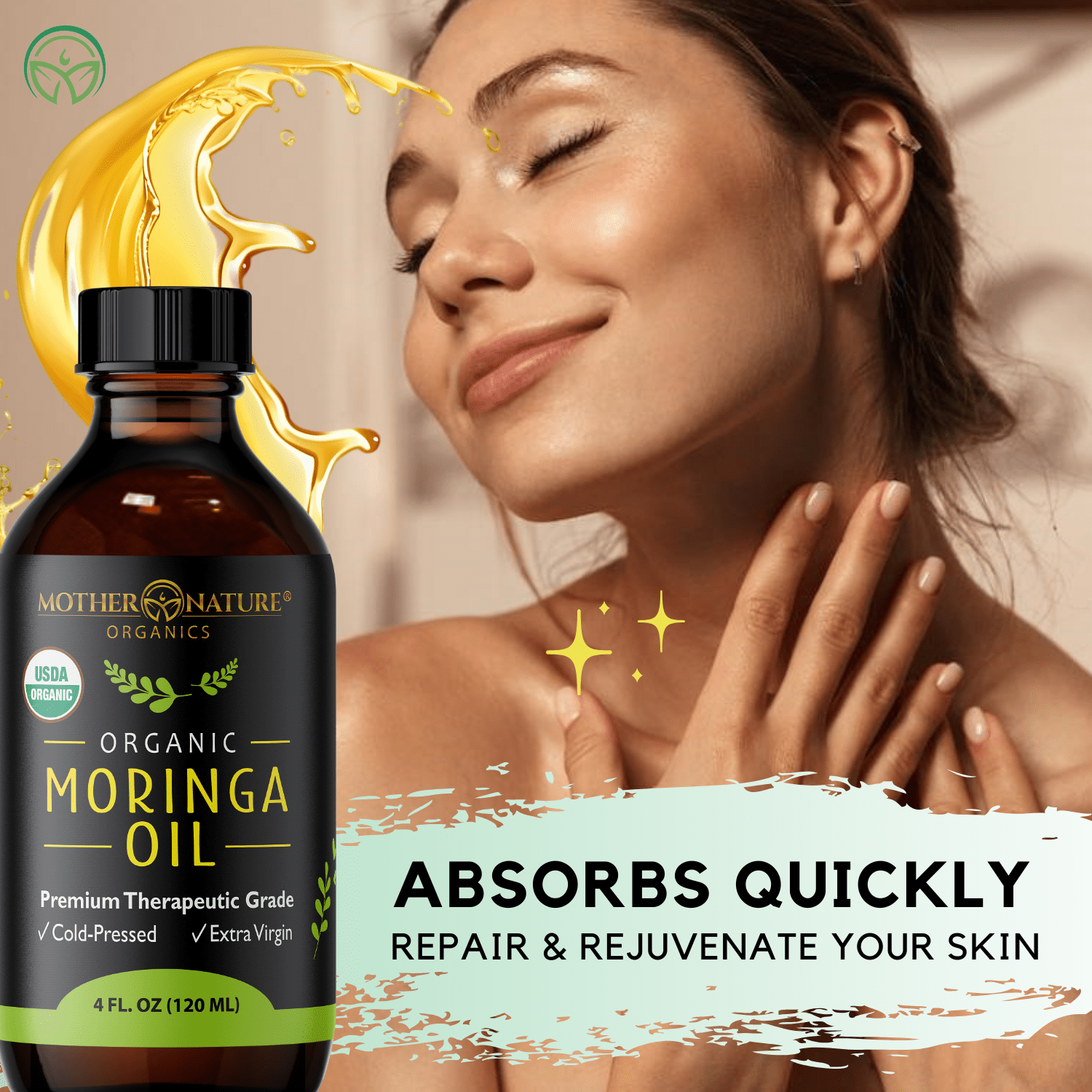 Organic Moringa Oil for Glow, Hydration & Frizz Control