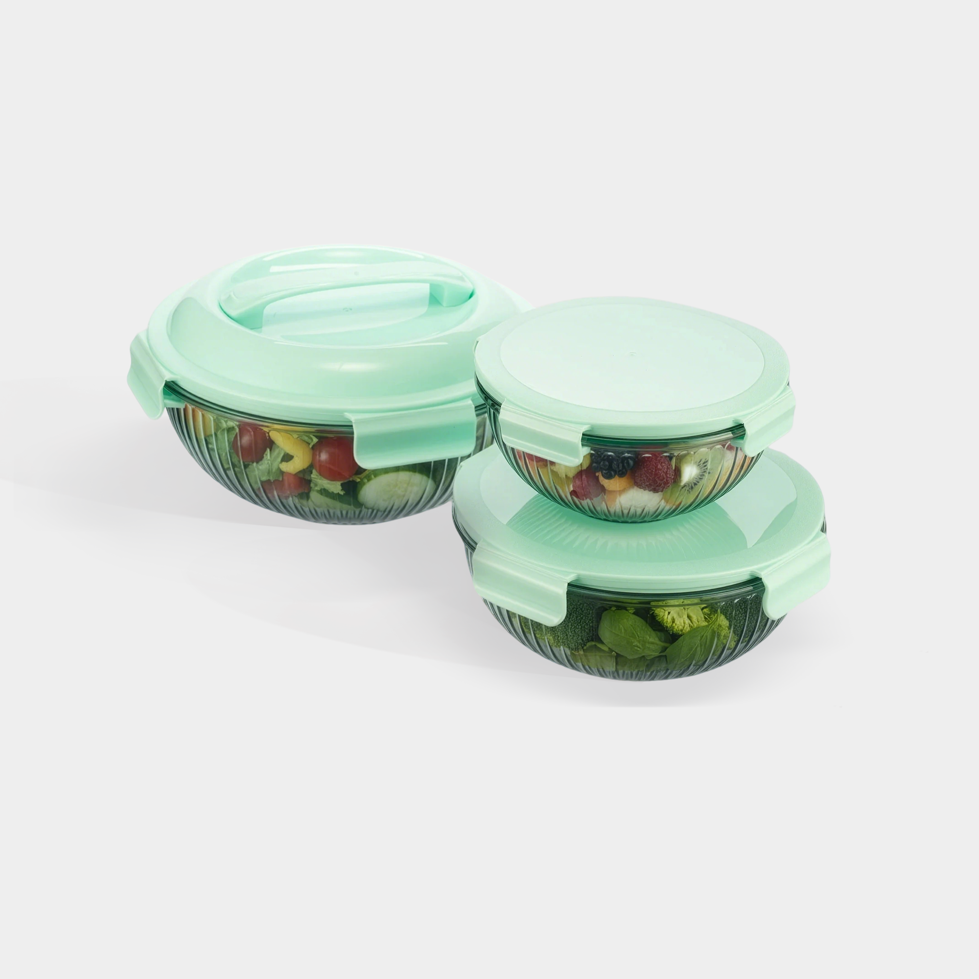Borosilicate Glass Mixing Bowl Set- Diamond Blue (W/ Handle)