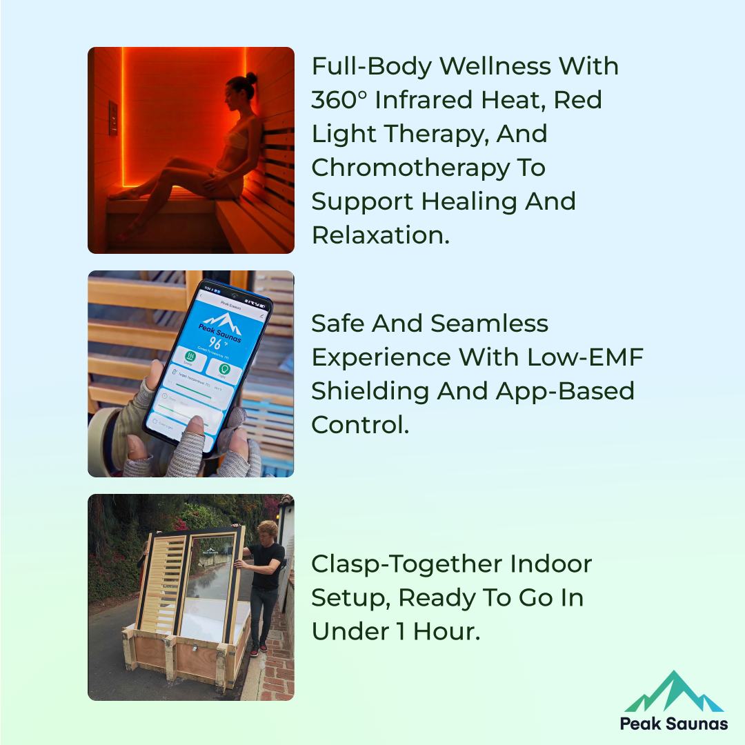Peak Saunas Matterhorn Luxury 3-Person Full Spectrum Infrared Sauna with Two XL Medical-Grade Red Light Therapy Panels & Smart WiFi App Control