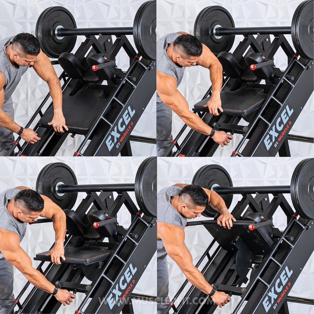 Excel Linear Hack/Leg Press - Muscle D Fitness - Plate Load Hack Squat Combo - Weight Storage Pegs - Adjustable Foot Plate / Back Pad