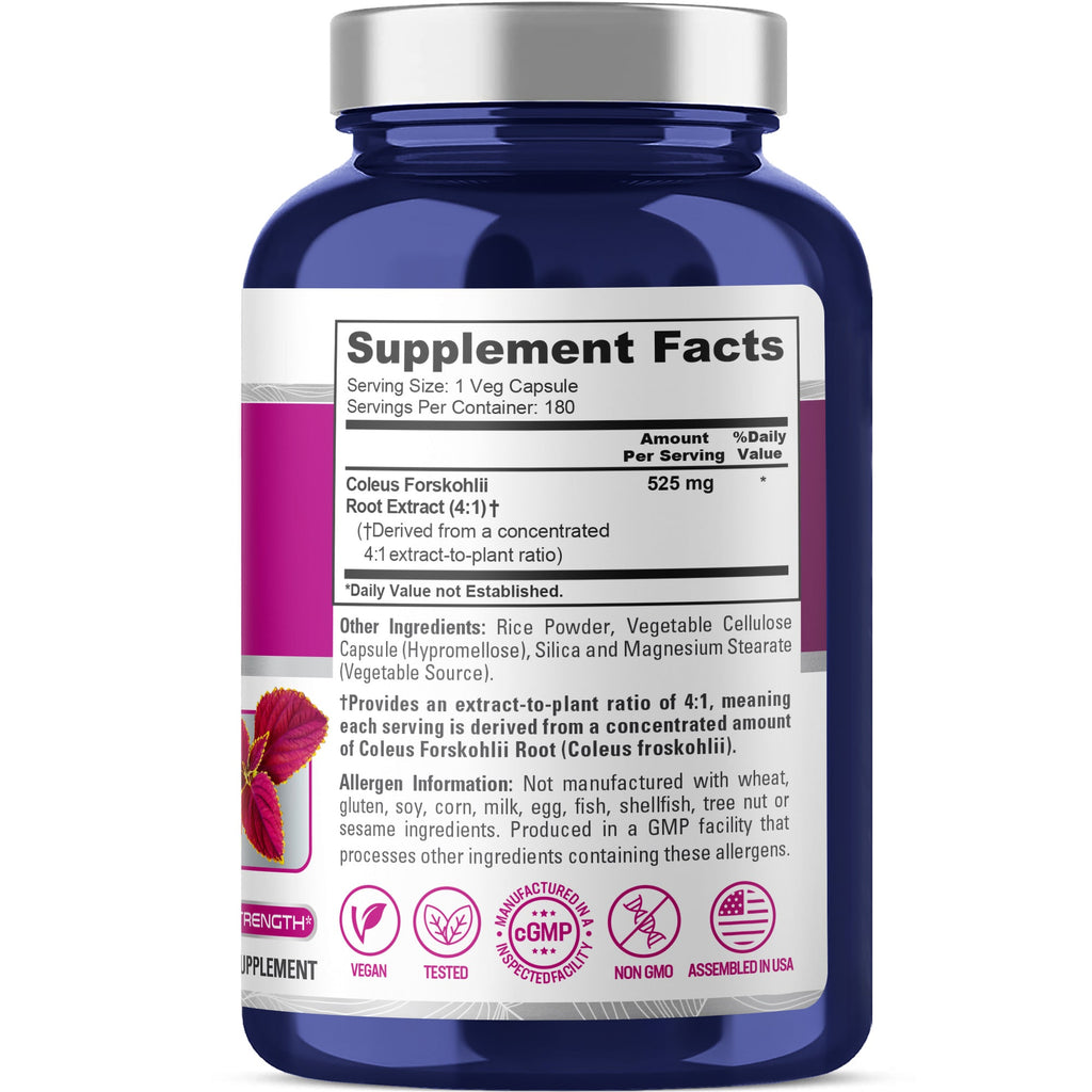 NusaPure Forskohlii 4:1 Extract, 525 mg per Veggie Caps - 180 Capsules (Non-GMO, Vegan & Gluten Free)