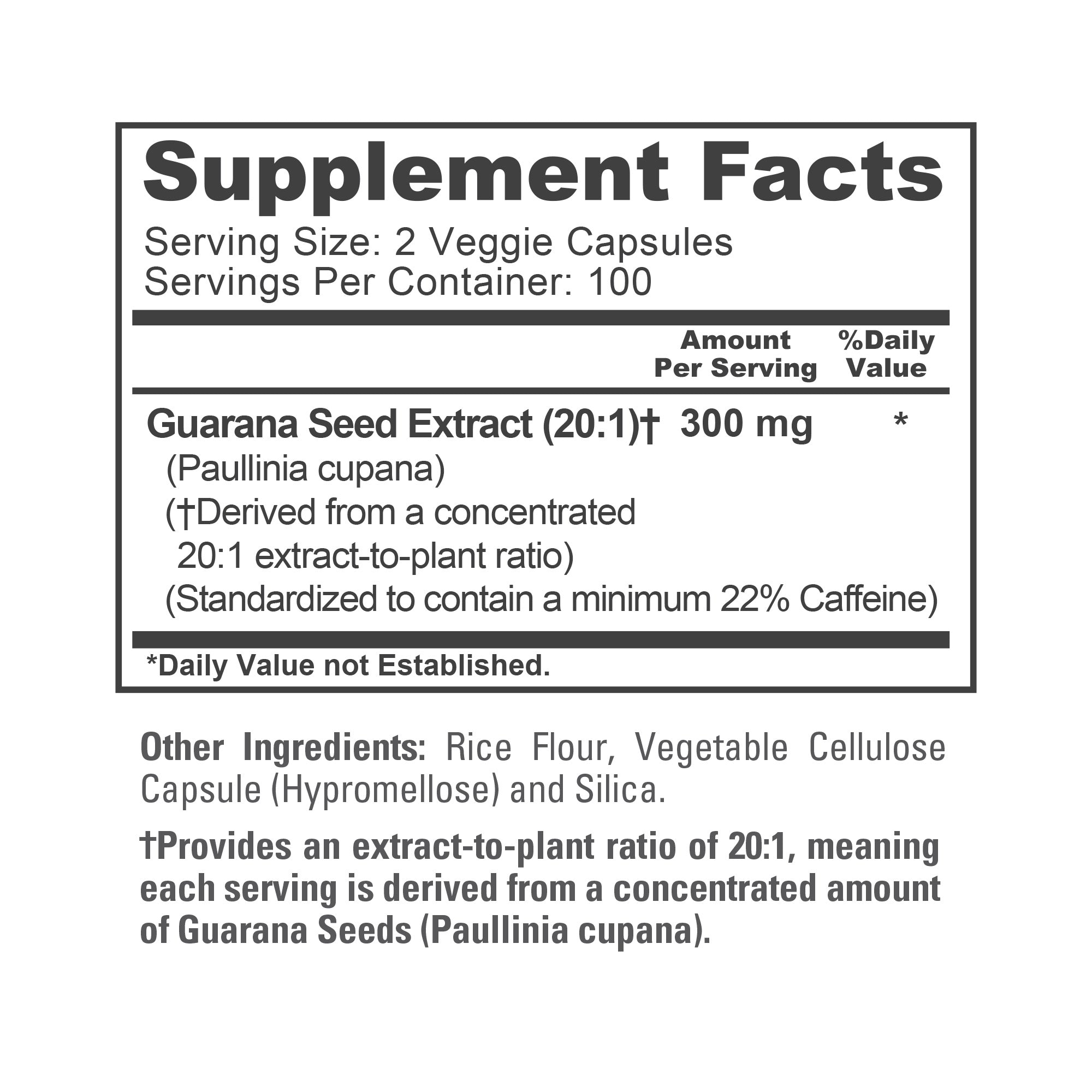 NusaPure Guarana Extract 20:1 Extract, 300 mg per Veggie Caps 200 Count (Non-GMO, Vegan)