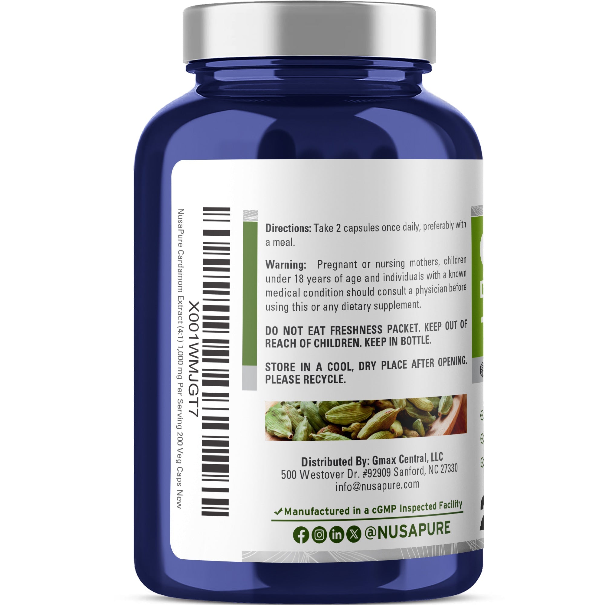 NusaPure Cardamom 4:1 Extract, 1000 mg 200 Vegetarian Capsules (Non-GMO, Vegan)