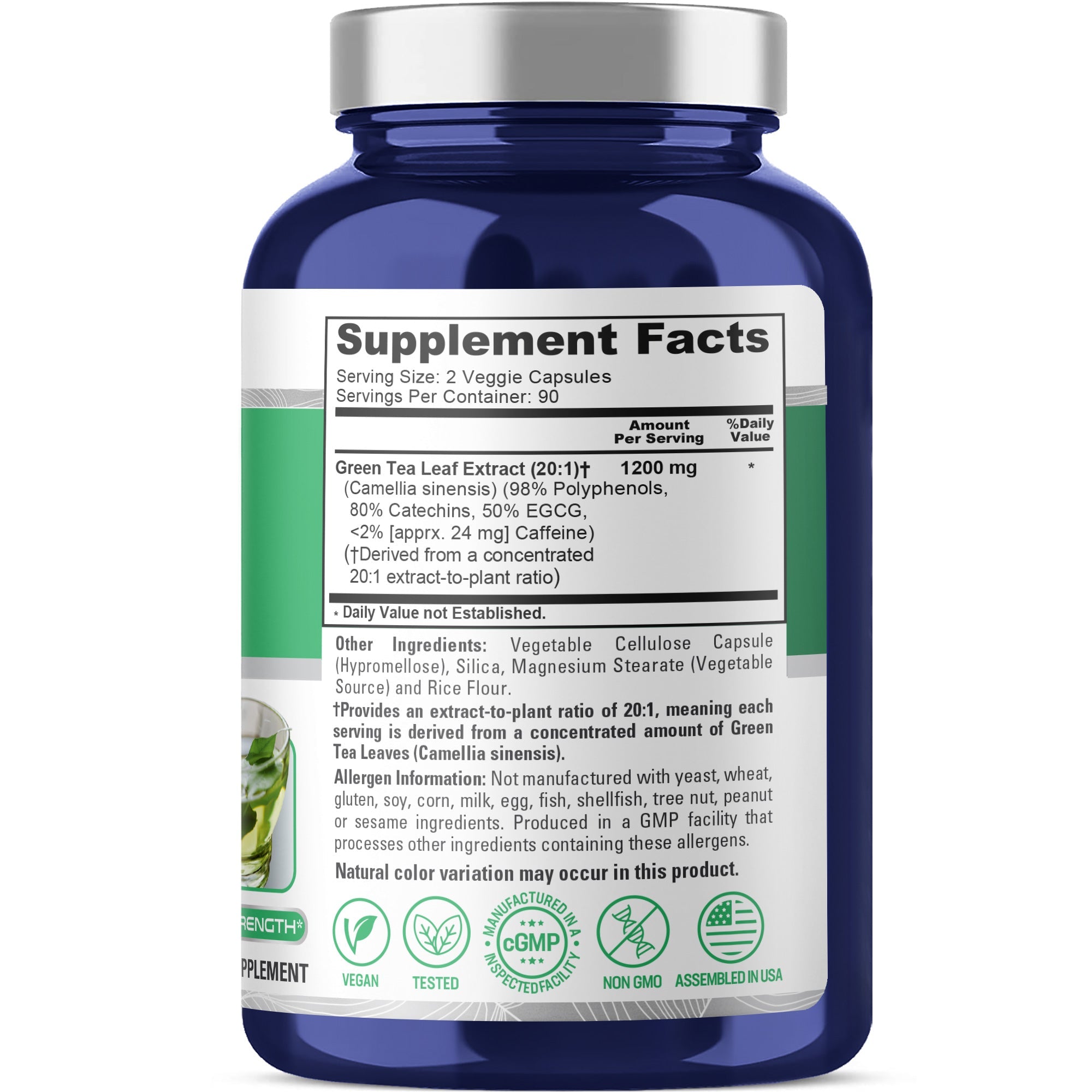 NusaPure Green Tea 20:1 Extract, 1200 mg, 180 Vegan Capsules, 50% EGCG, 98% Polyphenols, 80% Catechins