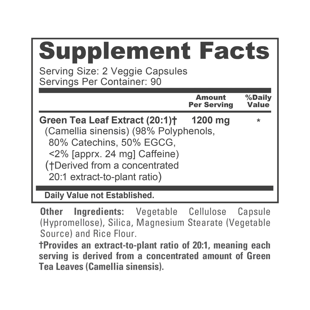 NusaPure Green Tea 20:1 Extract, 1200 mg, 180 Vegan Capsules, 50% EGCG, 98% Polyphenols, 80% Catechins