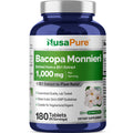 NusaPure Bacopa Leaf Monnieri Extract 1,000 mg 180 Tablets (Extract 20:1, Non-GMO, Gluten Free & Vegan)