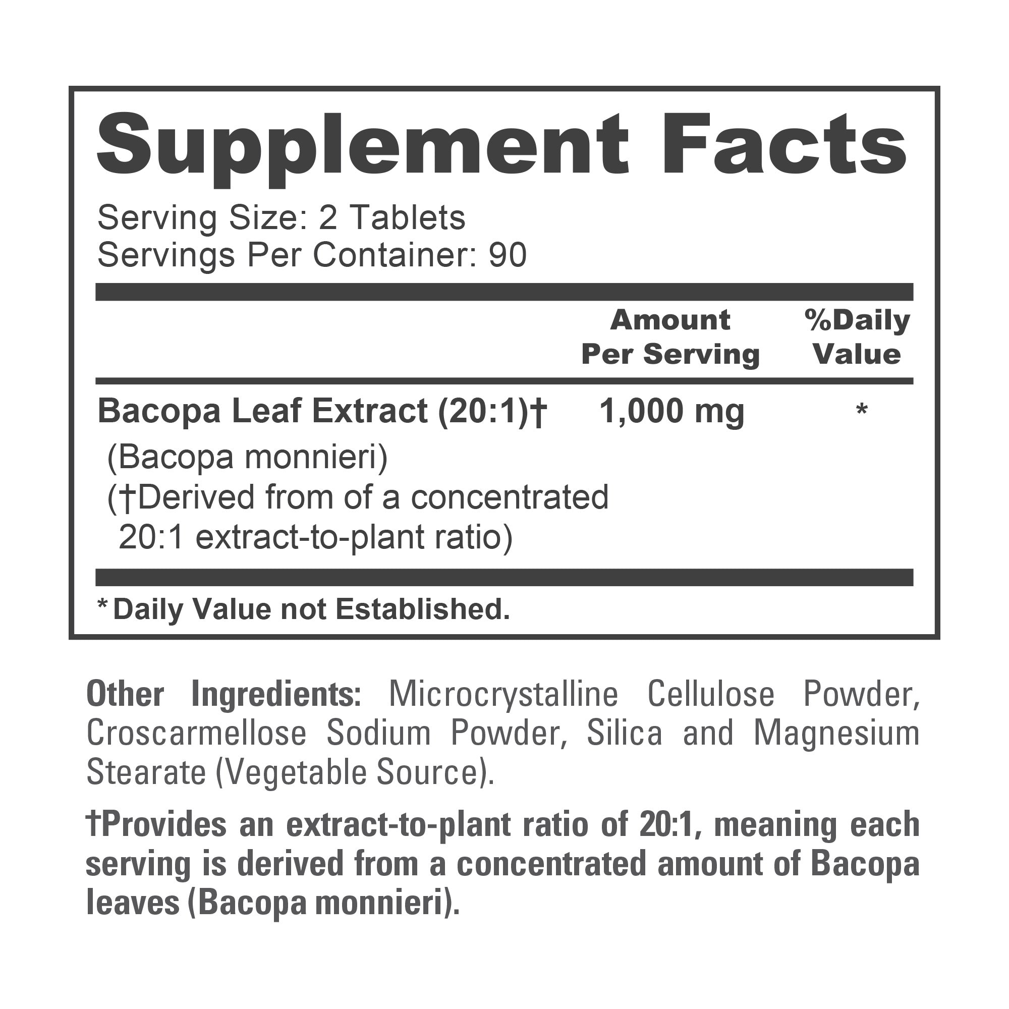 NusaPure Bacopa Leaf Monnieri Extract 1,000 mg 180 Tablets (Extract 20:1, Non-GMO, Gluten Free & Vegan)