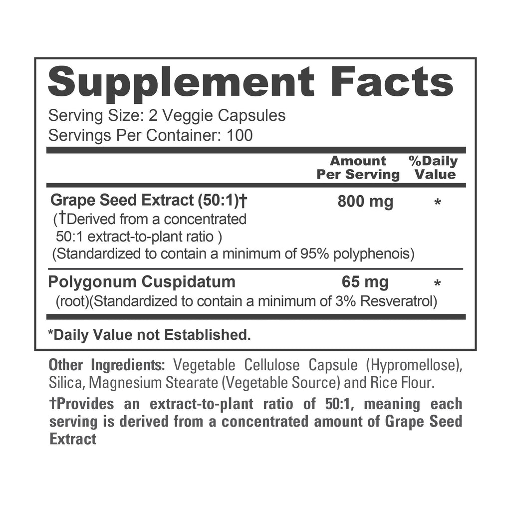 NusaPure Grape Seed Extract 800mg per Caps, 200 Vegan Capsules, Standardized, Non-GMO, Gluten Free, Resveratrol