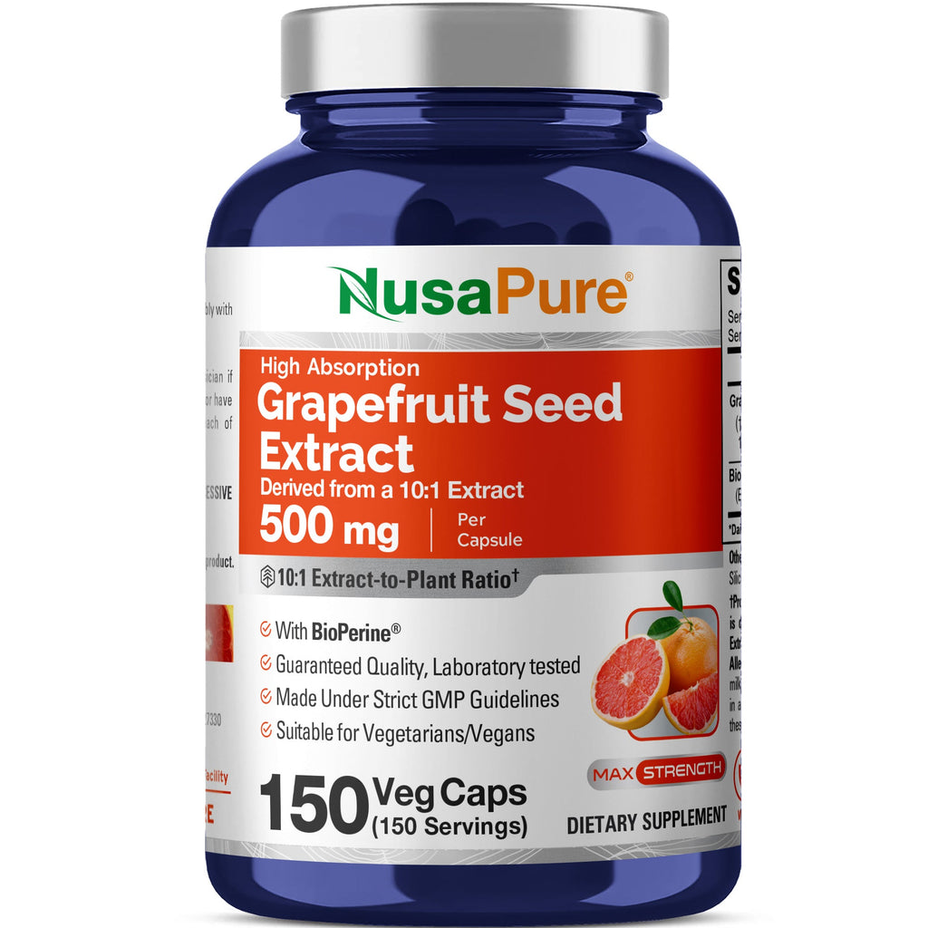 NusaPure Grapefruit Extract 500 mg per Capsule (Extract 10:1) Bioperine 150 Veggie caps (Gluten Free & Non-GMO)