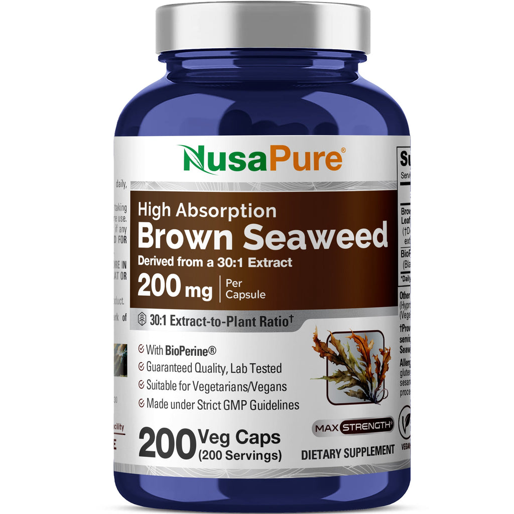 NusaPure Brown Seaweed 30:1 Extract, 200 mg 200 Veggie Capsules - (Vegan, Non-GMO Bioperine)