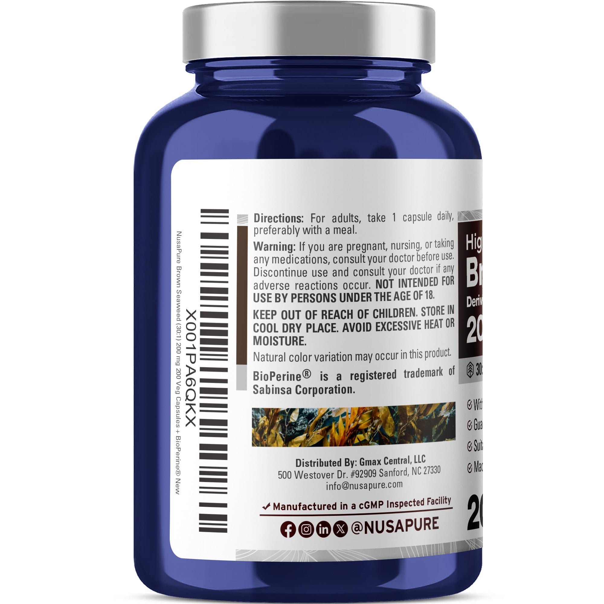 NusaPure Brown Seaweed 30:1 Extract, 200 mg 200 Veggie Capsules - (Vegan, Non-GMO Bioperine)