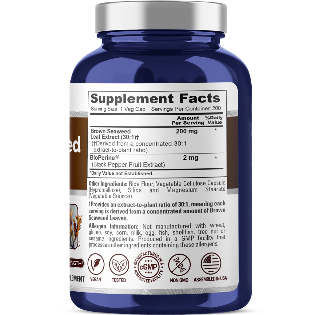 NusaPure Brown Seaweed 30:1 Extract, 200 mg 200 Veggie Capsules - (Vegan, Non-GMO Bioperine)