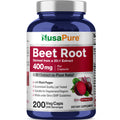 NusaPure Organic Beet Root 20:1 Extract, 400 mg - Black Pepper 4:1 Extract, 10 mg - 200 Veggie caps (Vegan, Non-GMO)