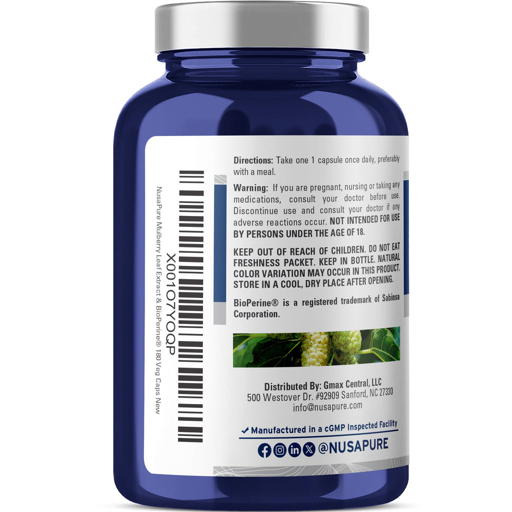 NusaPure White Mulberry Leaf Extract 10:1 Extract, 500 mg 180 Veggie Caps (Vegetarian, Bioperine)
