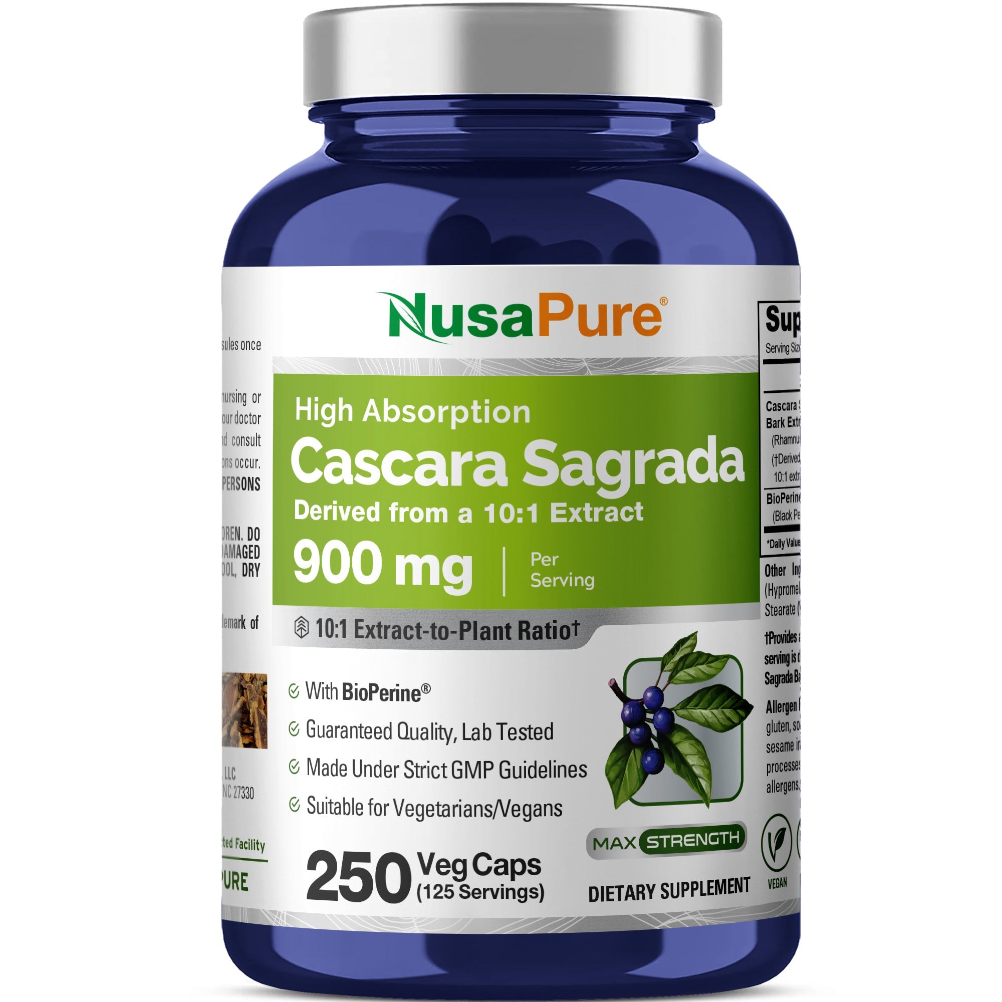 NusaPure Cascara Sagrada 10:1 Extract, 900 mg per Veggie Caps - 180 Capsules (Non-GMO, Vegan)