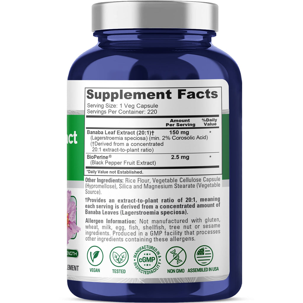 NusaPure Banaba Leaf, 150 mg, 220 Veg Capsules (Non-GMO, Vegan)