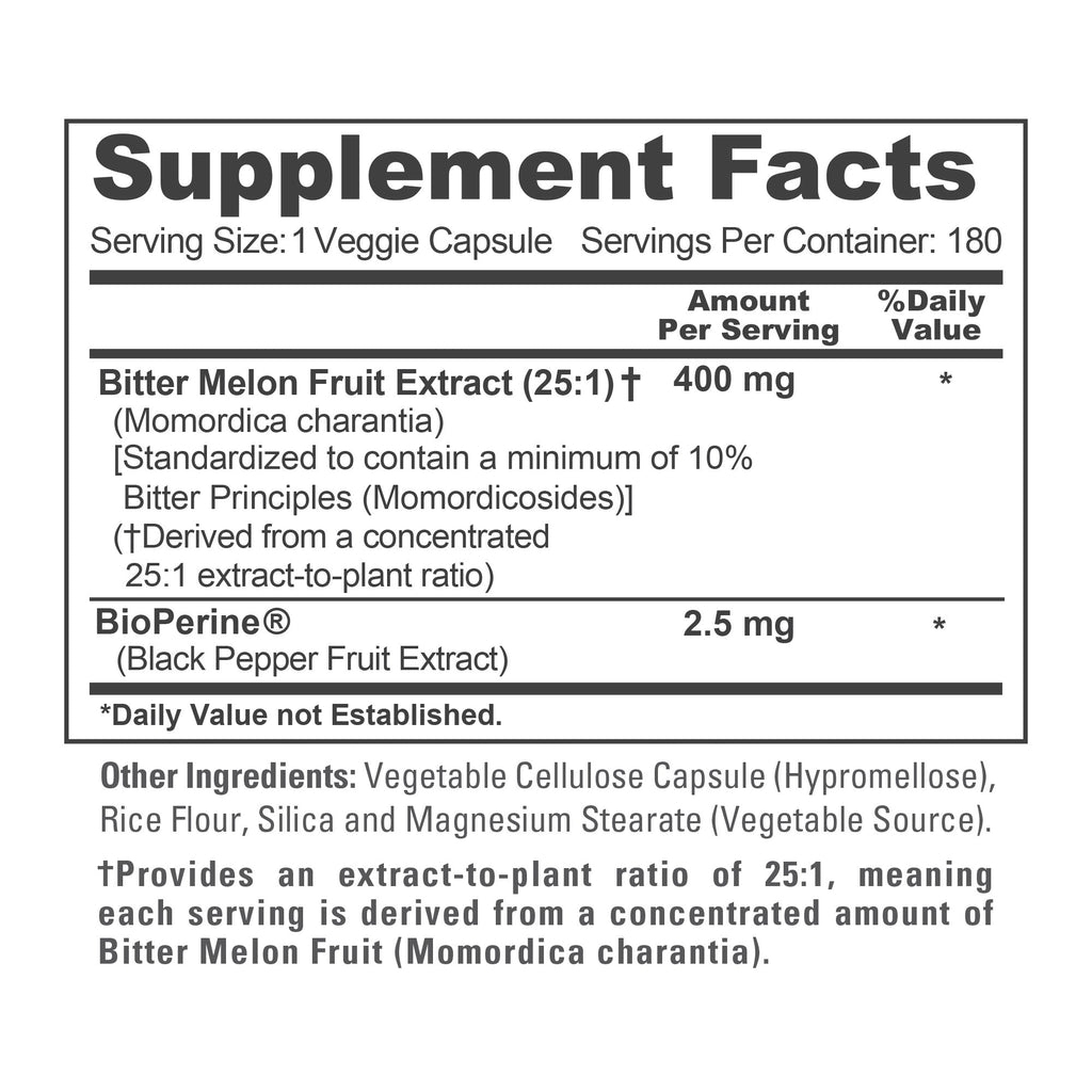 NusaPure Bitter Melon Extract 400 mg 180 Vegan Caps (100% Vegetarian, Non-GMO, Gluten-Free, 10% Bitter Principles) Bioperine