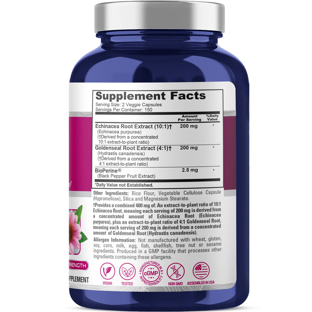 NusaPure Echinacea 20:1 Extract, 300 mg 200 Veggie Caps, Vegan, Non-GMO, Gluten Free Supplement