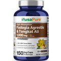 NusaPure Fadogia Agrestis 600mg + Tongkat Ali 400mg - 150 Veggie Caps - Non-GMO, Made in USA, Serving 2 VCaps, BioPerine