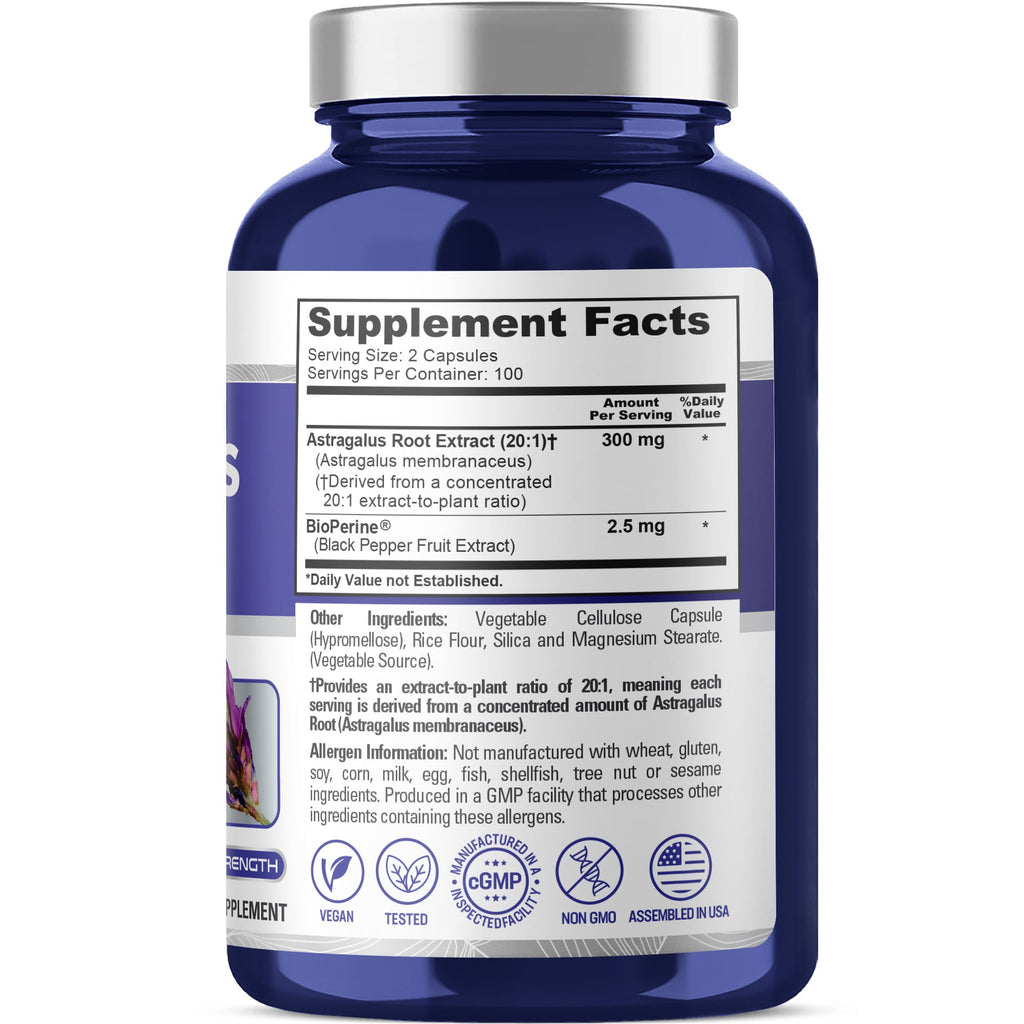 NusaPure Astragalus 20:1 Extract, 300 mg Per Serving, 200 Veggie Capsules, Vegan, Non-GMO & Bioperine