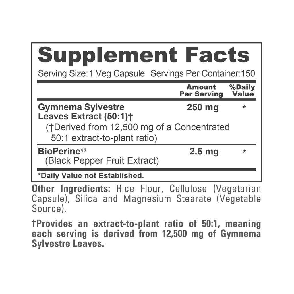 NusaPure Gymnema Sylvestre 50:1 Extract, 250 mg Per Vegan Caps - 150 Count (Non-GMO, Vegan, Bioperine)