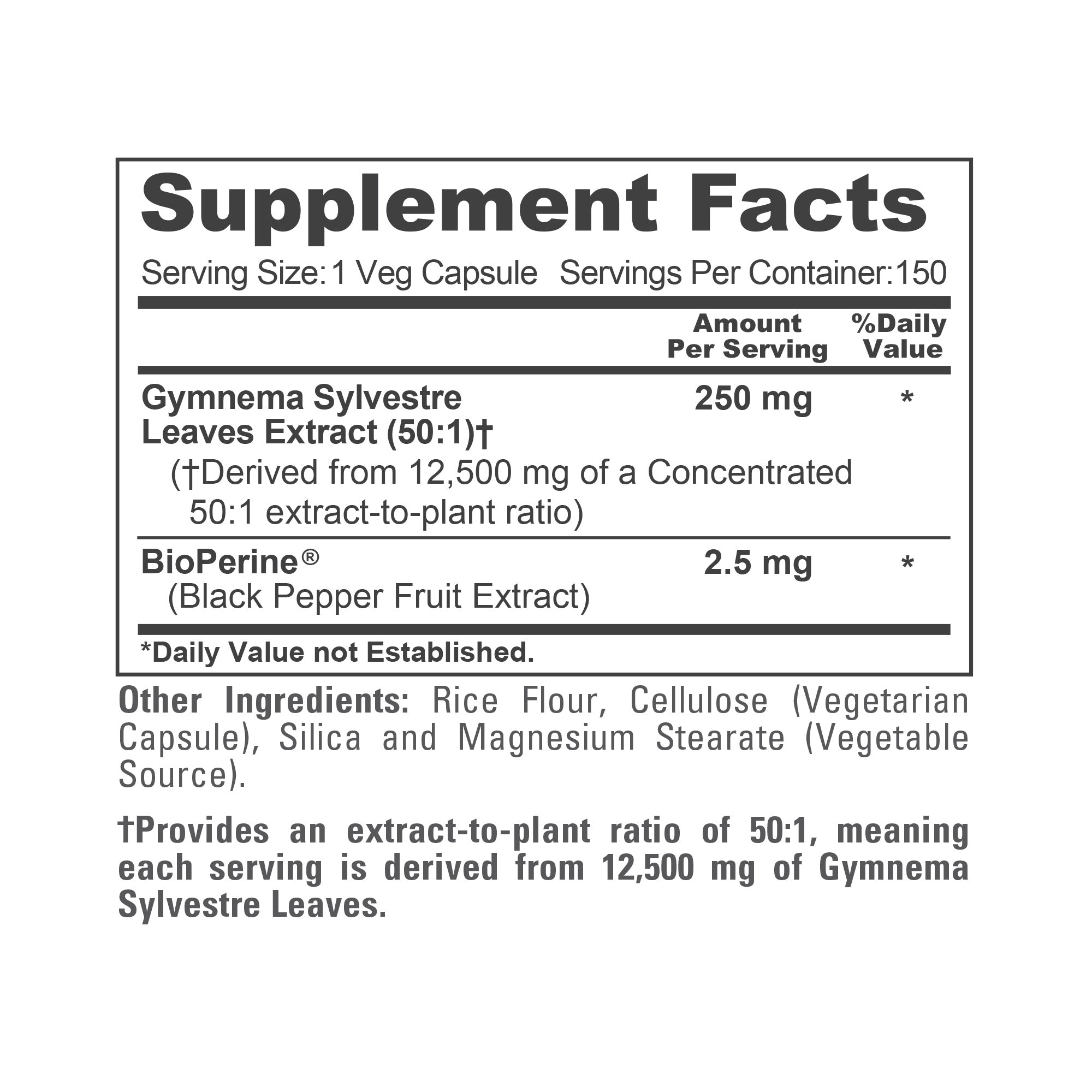 NusaPure Gymnema Sylvestre 50:1 Extract, 250 mg Per Vegan Caps - 150 Count (Non-GMO, Vegan, Bioperine)