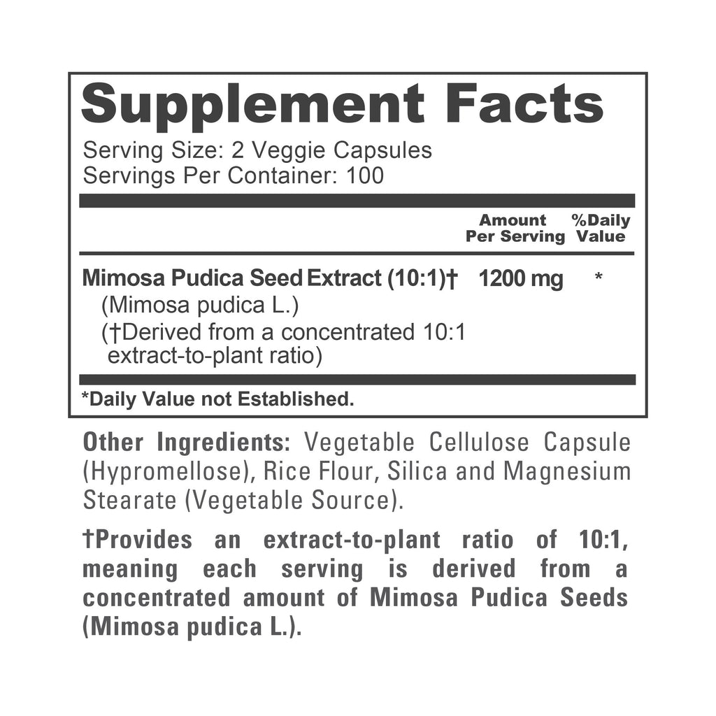 NusaPure Mimosa Pudica Seed 1,200 mg 200 Vegan Capsules (10:1 Extract, Non-GMO, Gluten Free)