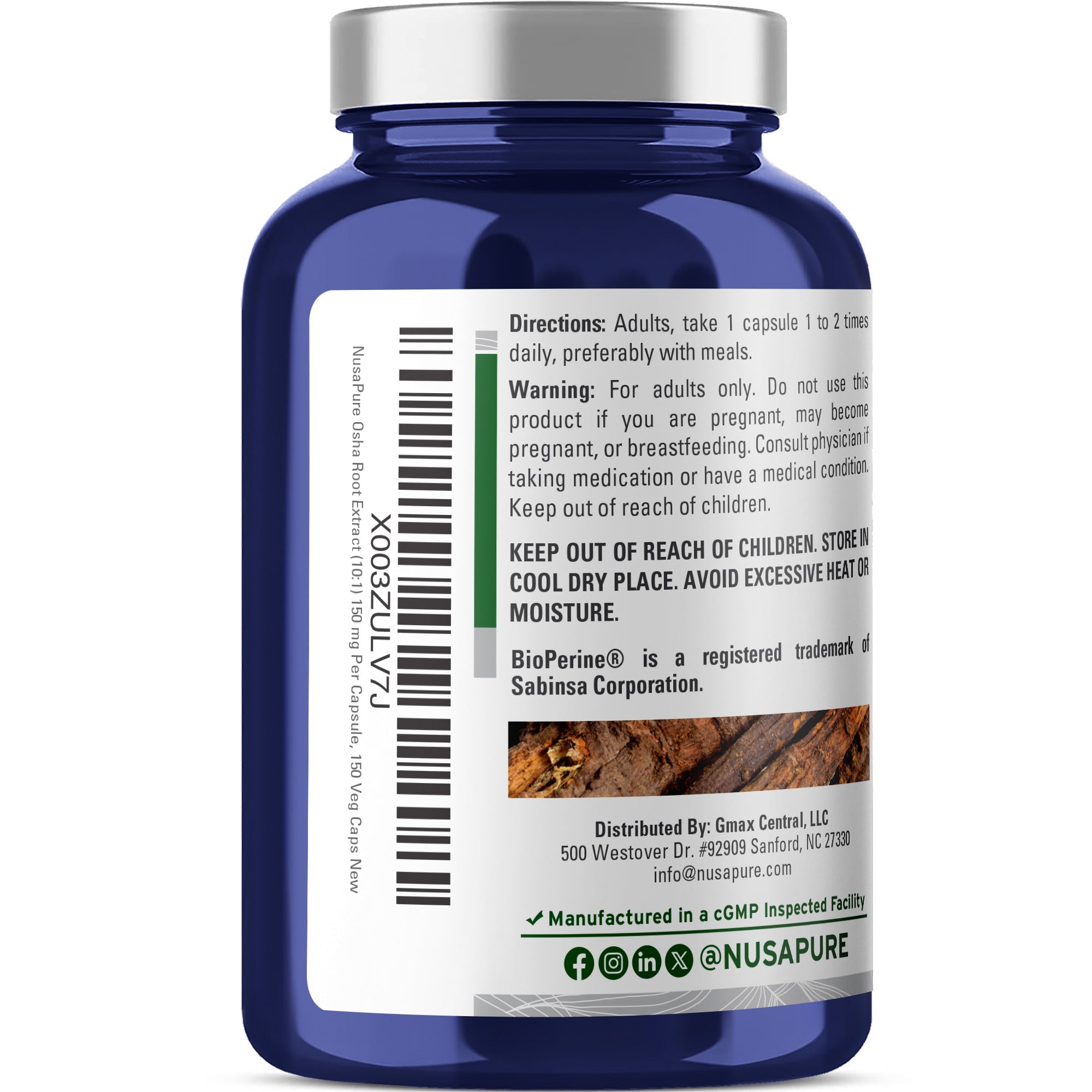 NusaPure OSHA Root Extract 150 mg per Vegan Caps - 150 Count (10:1 Extract, Non-GMO, Vegan, Bioperine) Ligusticum Porteri