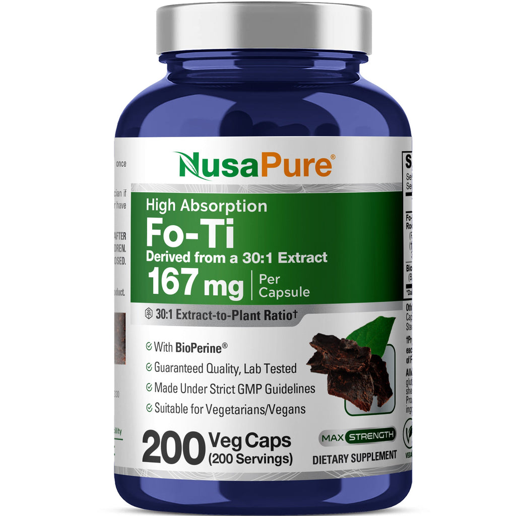 NusaPure Fo-Ti 30:1 Extract, 167 mg per Veg Caps, 200 Count, Non-GMO, Vegan, Bioperine
