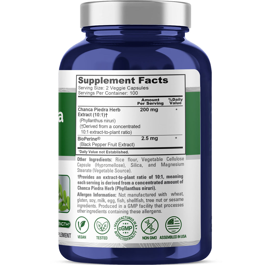NusaPure Chanca Piedra 200mg | 200 Veggie Caps | Herbal Extract Supplement | Extract 10:1, Non-GMO, Bioperine | 100 Servings per Bottle