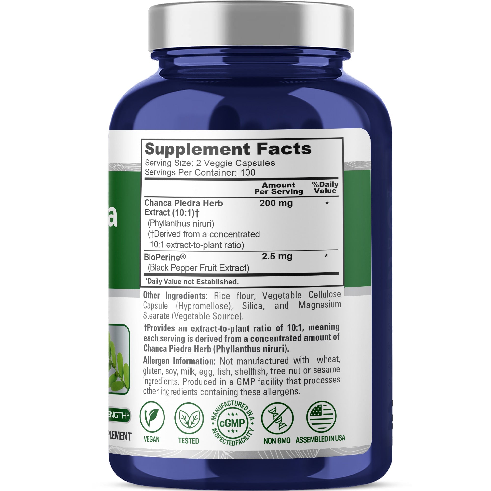 NusaPure Chanca Piedra 200mg | 200 Veggie Caps | Herbal Extract Supplement | Extract 10:1, Non-GMO, Bioperine | 100 Servings per Bottle