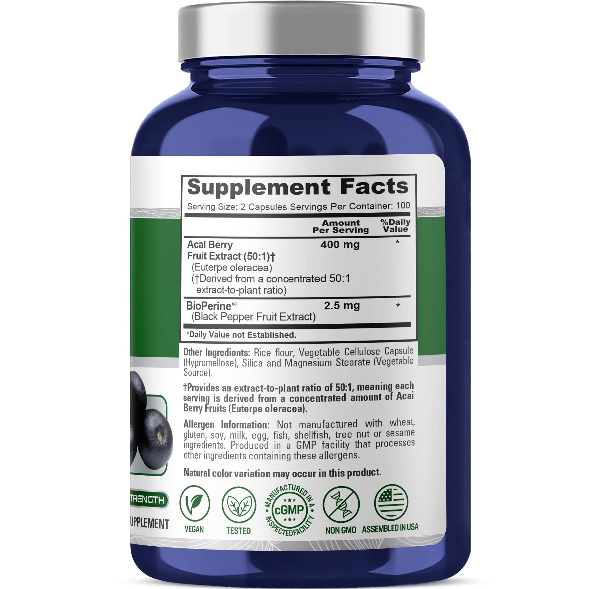 NusaPure Acai Berry, 400 mg, 200 Veg Capsules (Non-GMO, Vegan)