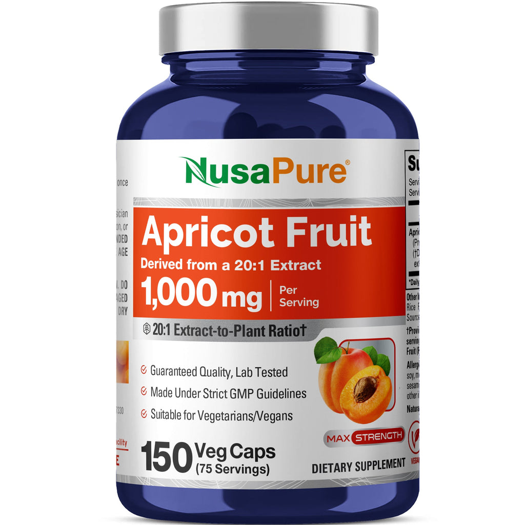 NusaPure Apricot 20:1 Extract, 1000 mg 150 Veggie Capsules (Vegan, Non-GMO)