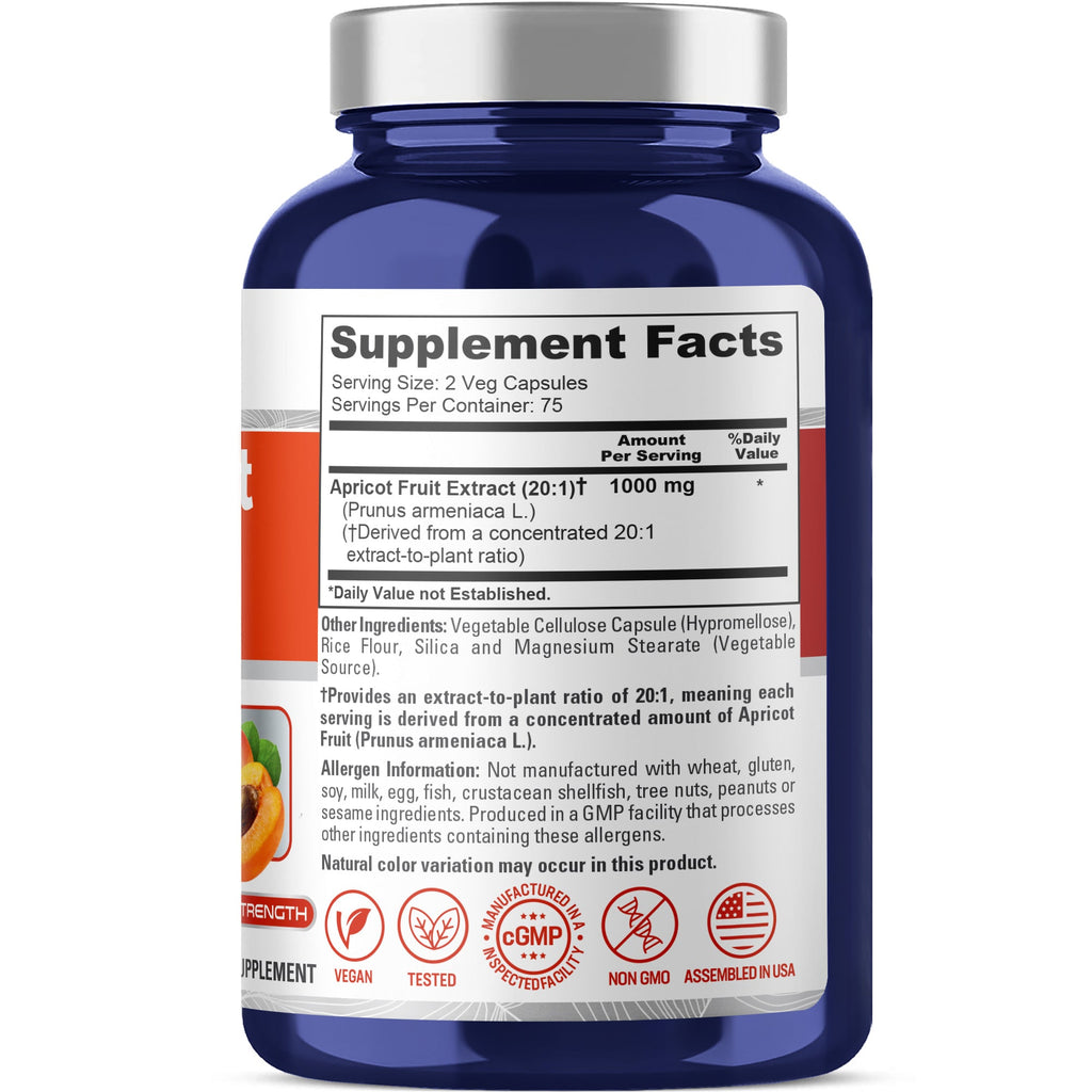 NusaPure Apricot 20:1 Extract, 1000 mg 150 Veggie Capsules (Vegan, Non-GMO)