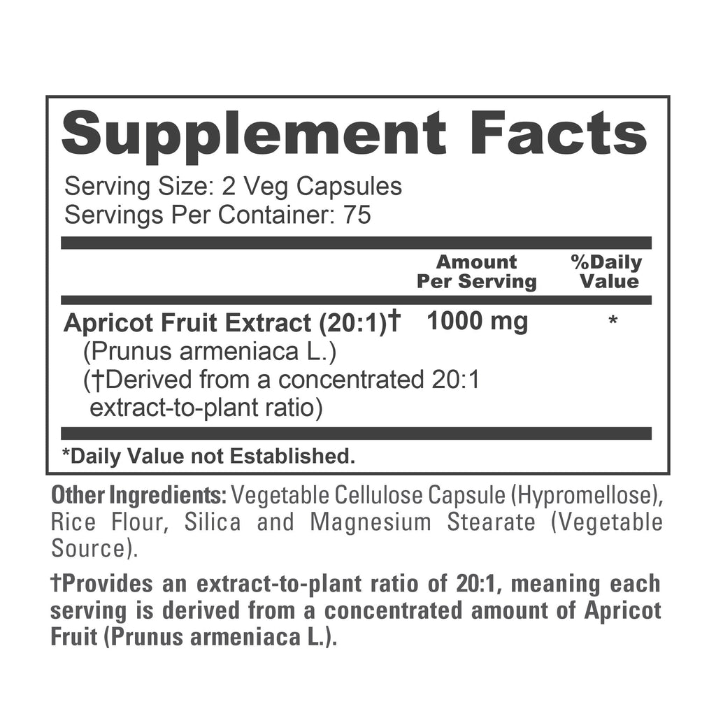 NusaPure Apricot 20:1 Extract, 1000 mg 150 Veggie Capsules (Vegan, Non-GMO)