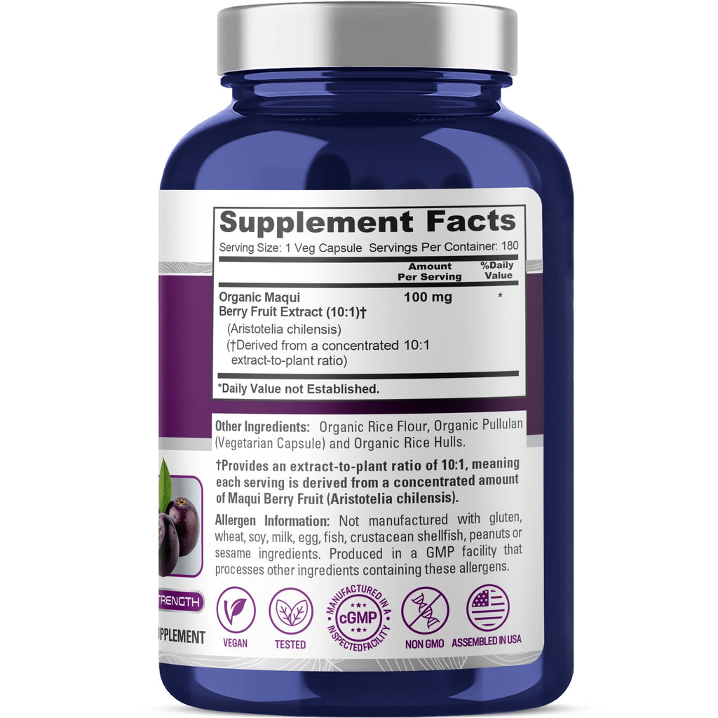 NusaPure USDA Organic Maqui Berry 10:1 Extract, 100 mg 180 Veg Caps Suitable for Vegetarians and Vegans, Non-GMO