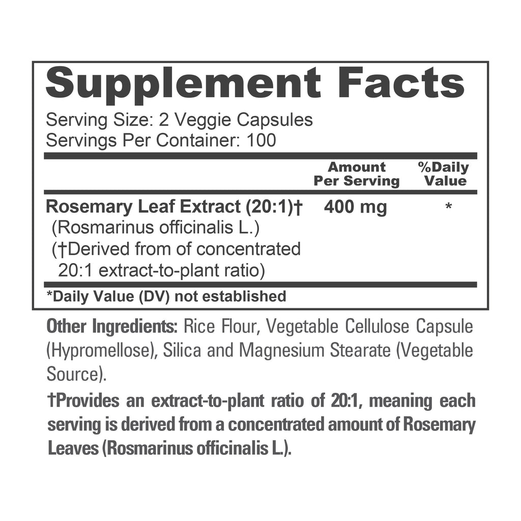 NusaPure Rosemary Capsules | 20:1 Extract, 400 mg | 200 Veggie Caps | Non-GMO & Vegan