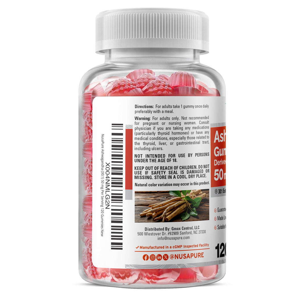 NusaPure Ashwagandha Gummies Root 30:1 Extract, 50 mg 120 Gummies (Non-GMO, Vegan)