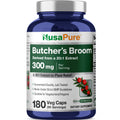 NusaPure Butcher's Broom Root 20:1 Extract, 300 mg Veggie Caps 180 Count (Non-GMO, Vegan)
