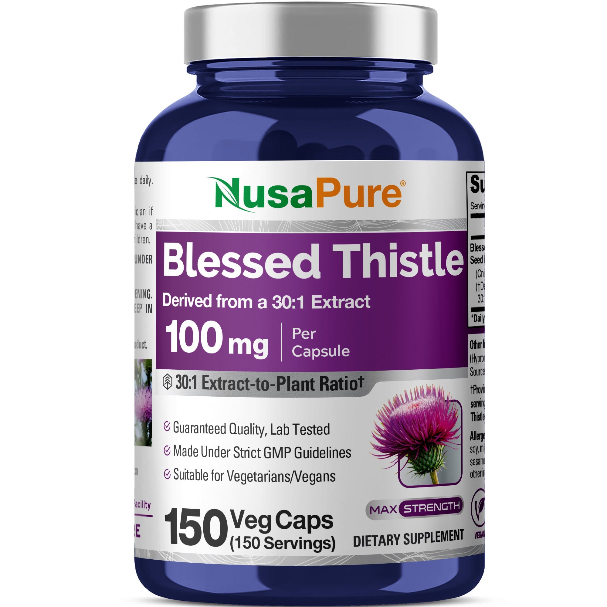 NusaPure Blessed Thistle Seed 30:1 Extract, 100 mg Per Veggie Caps 150 Count (Non-GMO, Vegan)